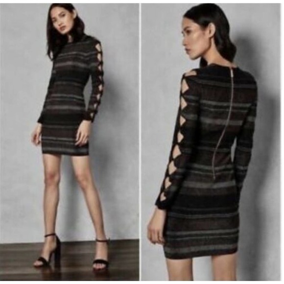 TED BAKER Simona Metallic Stripe Bodycon Dress - Picture 9 of 9
